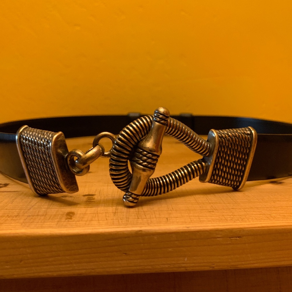 Adjustable black leather belt